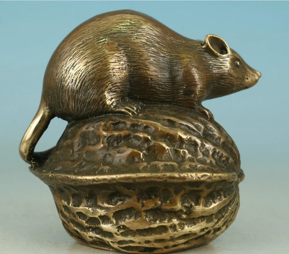 527 + Прекрасный Азиатский Китайский Старый латунный ручной резной мыши сбор