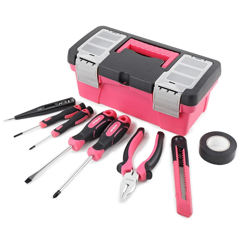 Mini Size Pink Hand Tool Set General Household Repair Hand Tool Kit with Cute Pink Box Screwdriver Knife Electrician Test Pencil
