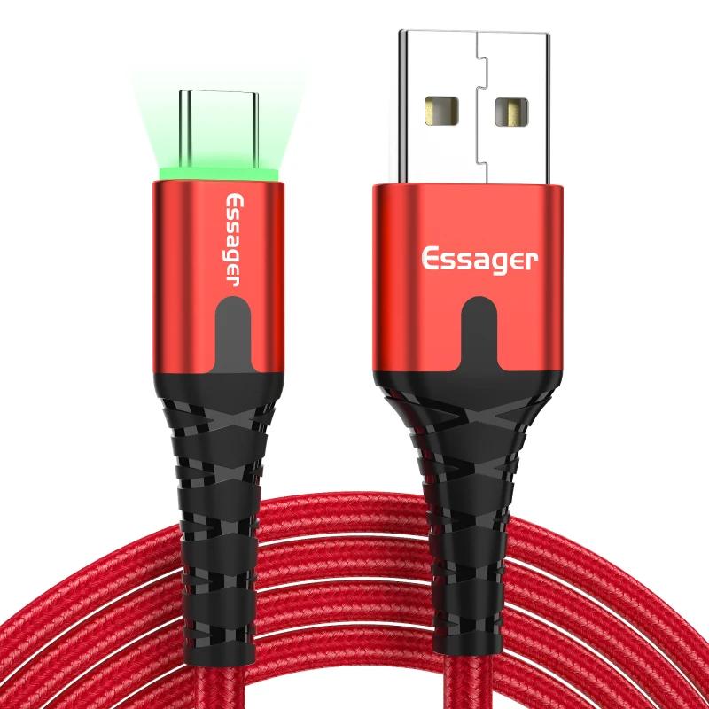 Essager светодиодный usb type C быстрый заряд кабеля провода шнур 3 м кабель usbc для Xiaomi K20 samsung Oneplus 7 Pro мобильный телефон USB-C провода