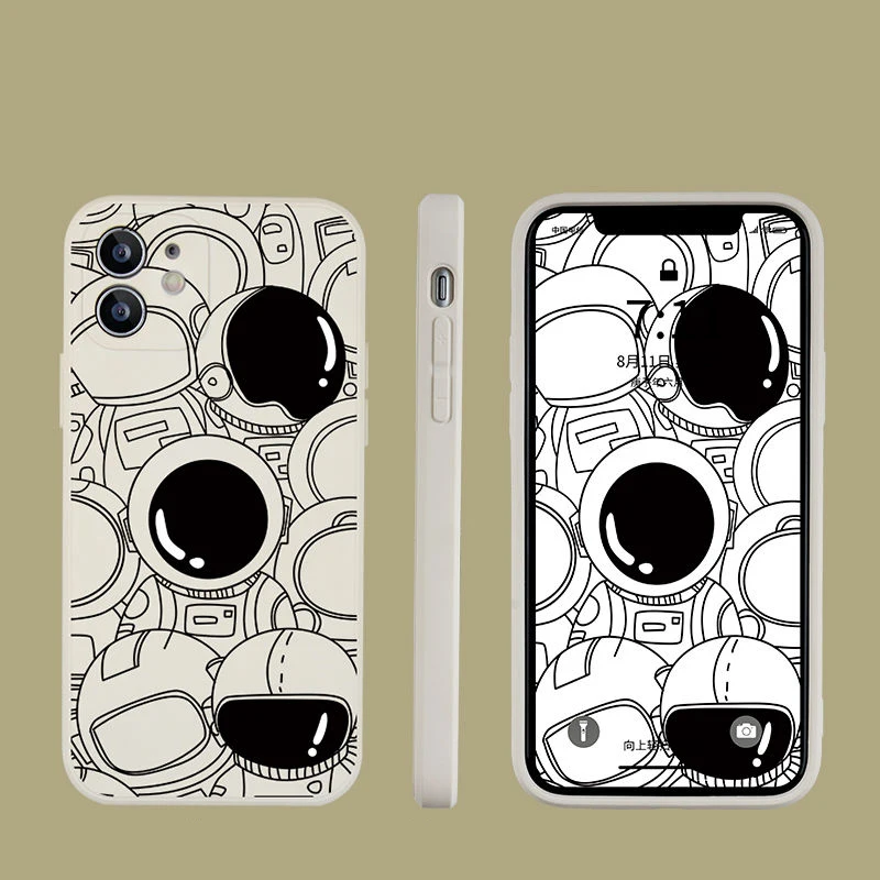 

Liquid silicone line Astronaut frame Phone case for iphone 12 Pro Max 11 Pro Max 12MiNi 7 8 Plus X XS Max XR 13Pro Backcover
