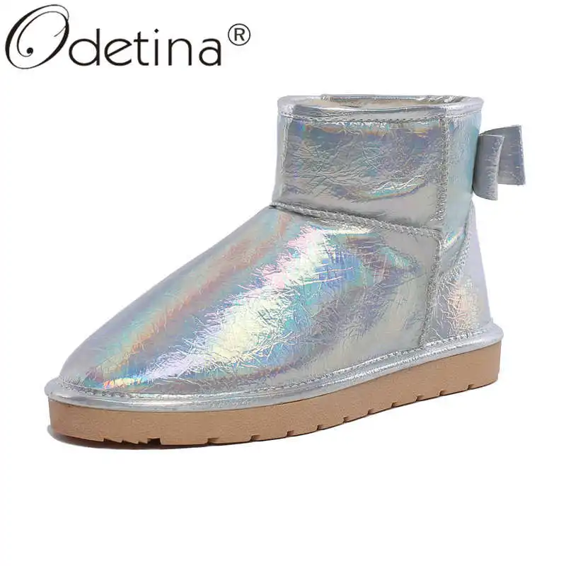 Odetina/женские удобные ботильоны на плоской подошве из лакированной кожи с бантом и