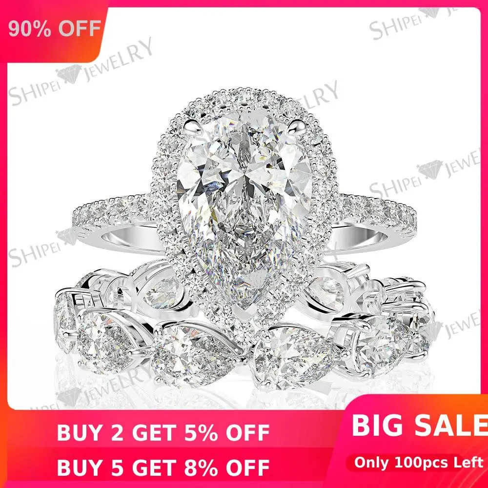 Капли воды 5ct Moissanite набор колец с бриллиантами 100% оригинал серебро 925 пробы