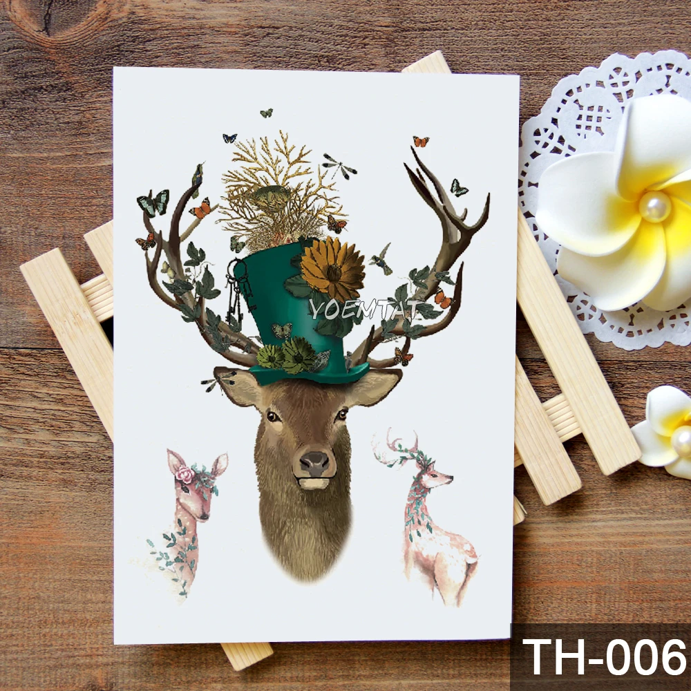 Водостойкая временная татуировка наклейка акварель лес олень узор переводка