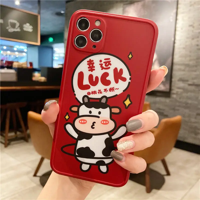 

Cute Red-Cow Style Phone Case for Iphone 11 Case Anti-drop Silicone Full Protection Phone Case for IPhone 11/12 Pro Max 12mini
