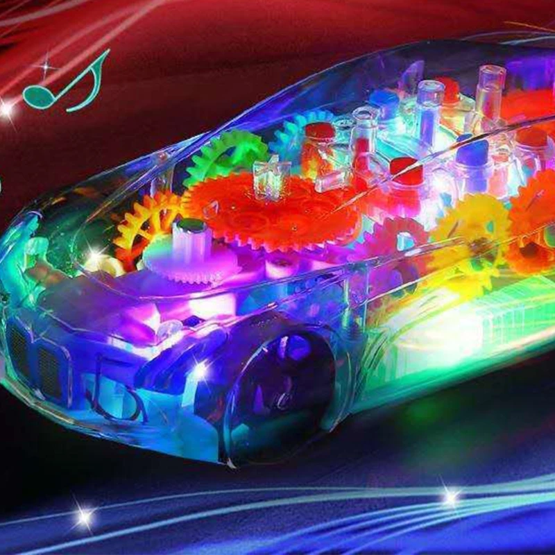 

Transparent Light Music Mechanical Gear Toy Car H55B