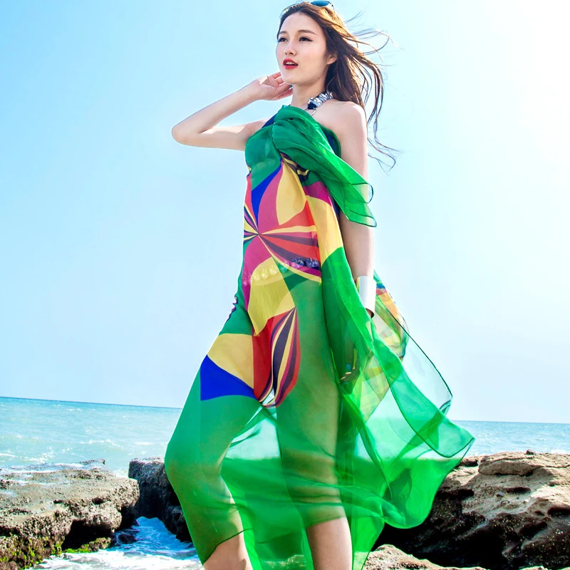 Женская модная шаль удобная мягкая для отдыха длинный пляжный шарф с принтом