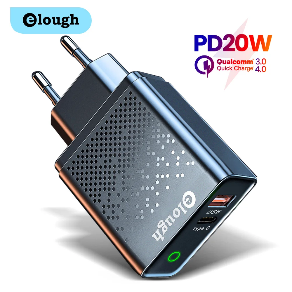 Зарядное устройство Elough PD с двумя USB портами и поддержкой быстрой зарядки 20