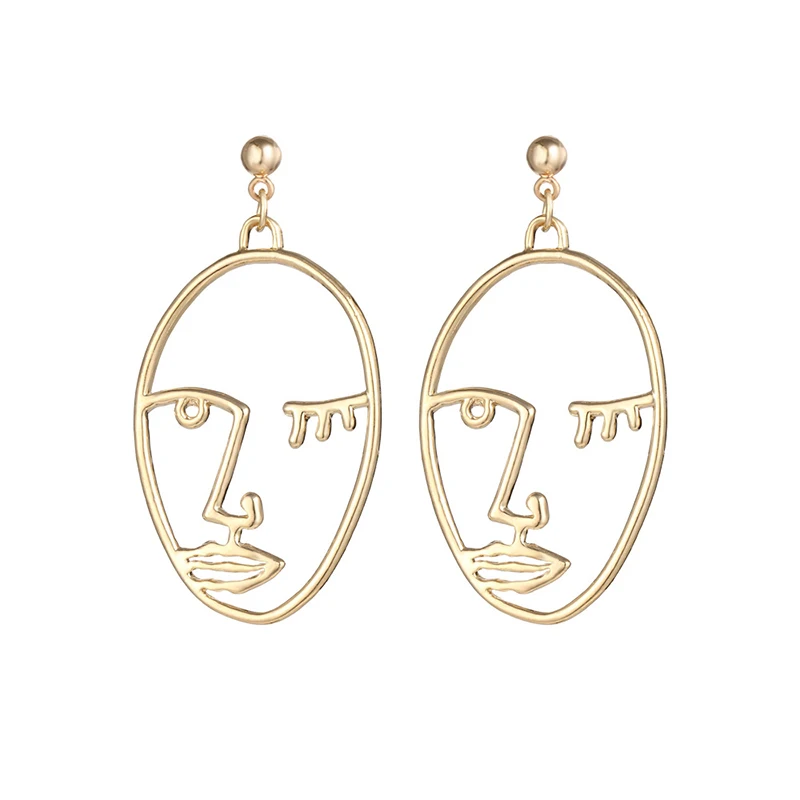 Женские Модные висячие серьги с абстрактным полым лицом винтажные золотые