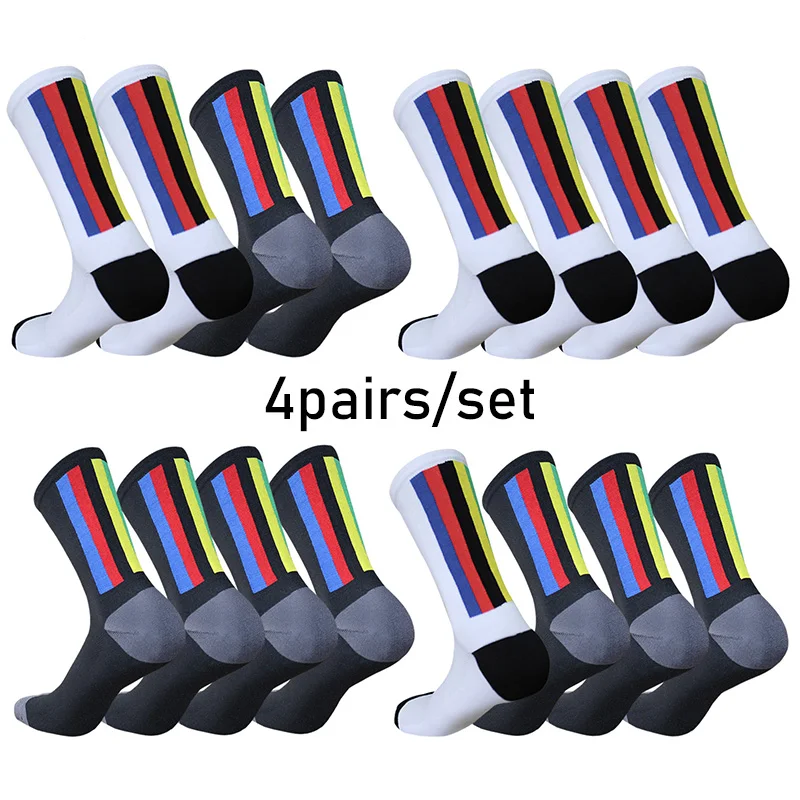

4pairs/set Vertical Stripes Cycling Sports Compression Socks Outdoor Mountain Bike Racing Socks Calcetines Ciclismo Hombre