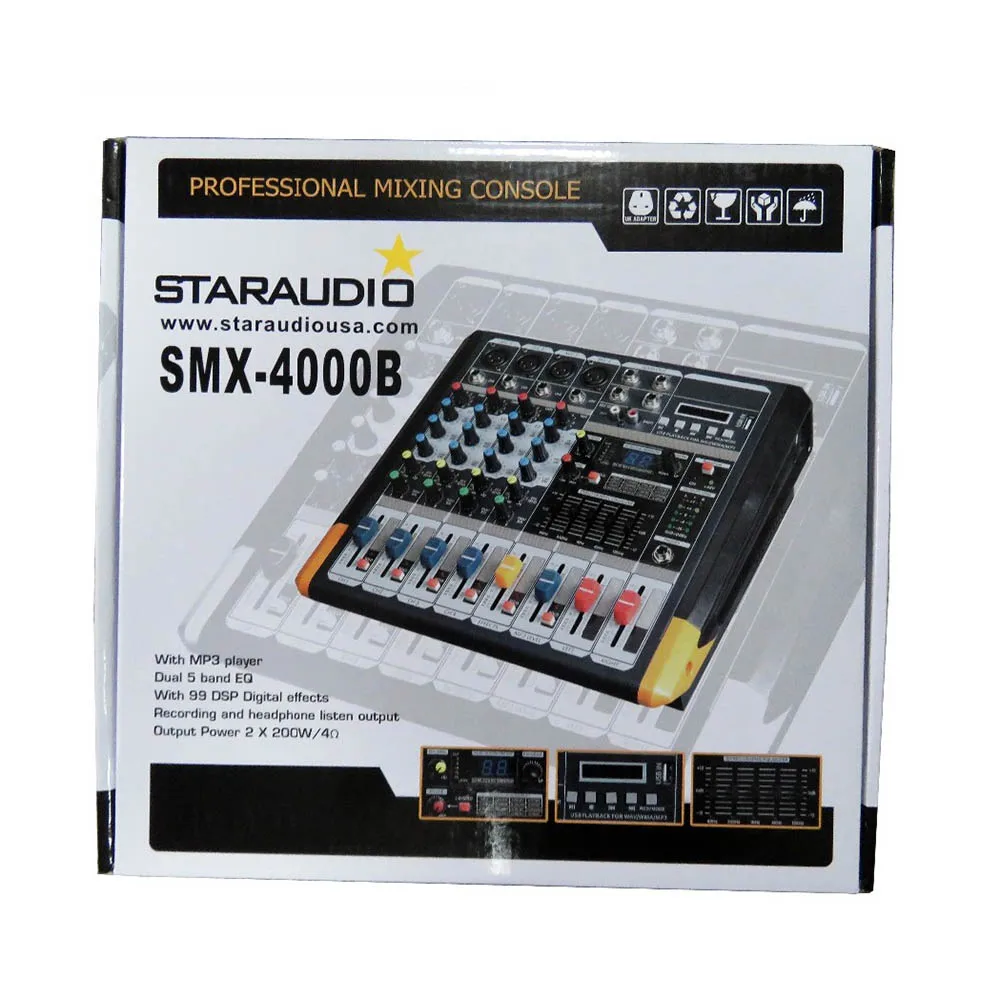 STARAUDIO 4CH 2000 Вт PA DJ сценический усилитель питание MP3 BT USB SD 16 микшер DSP микшерный пульт проводной ручной микрофон SMX-4000B