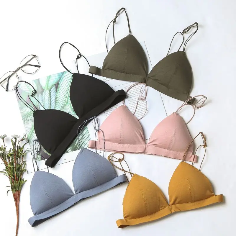 

Women Sexy Seamless Bra Slim Straps Cotton Bras Sexy Lingeries Removable Thin Padded Bralette Underwear