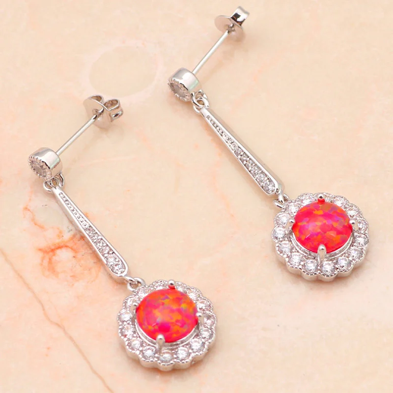 Серьги-подвески женские круглые с циркониевым покрытием и опалом | Украшения