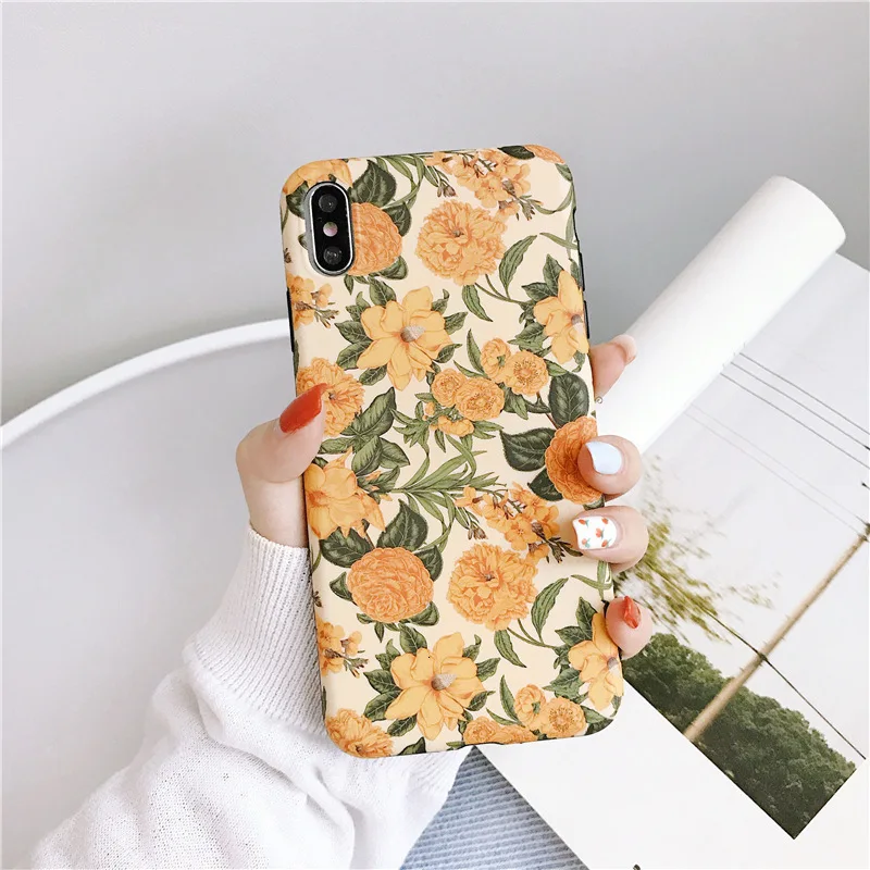 Ultra-thin retro flower phone case for iPhone X XS XR XSMax 8 7 6 6S PluS all-inclusive soft shell drop protection cover |