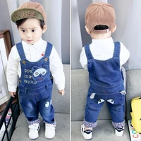 2021 big eye letter cartoon toddler infant boys long pants denim overalls kids baby boy jeans jumpsuit clothing outfits trousers