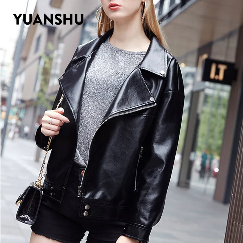 Новинка 2019 куртки Yuanshu из мягкой искусственной кожи женские пикантные байкерские