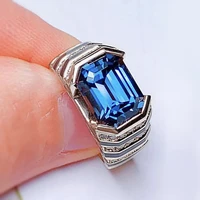 ustar geometric blue cubic zircon finger rings for women men new fashion jewelry silver color statement ring female anel