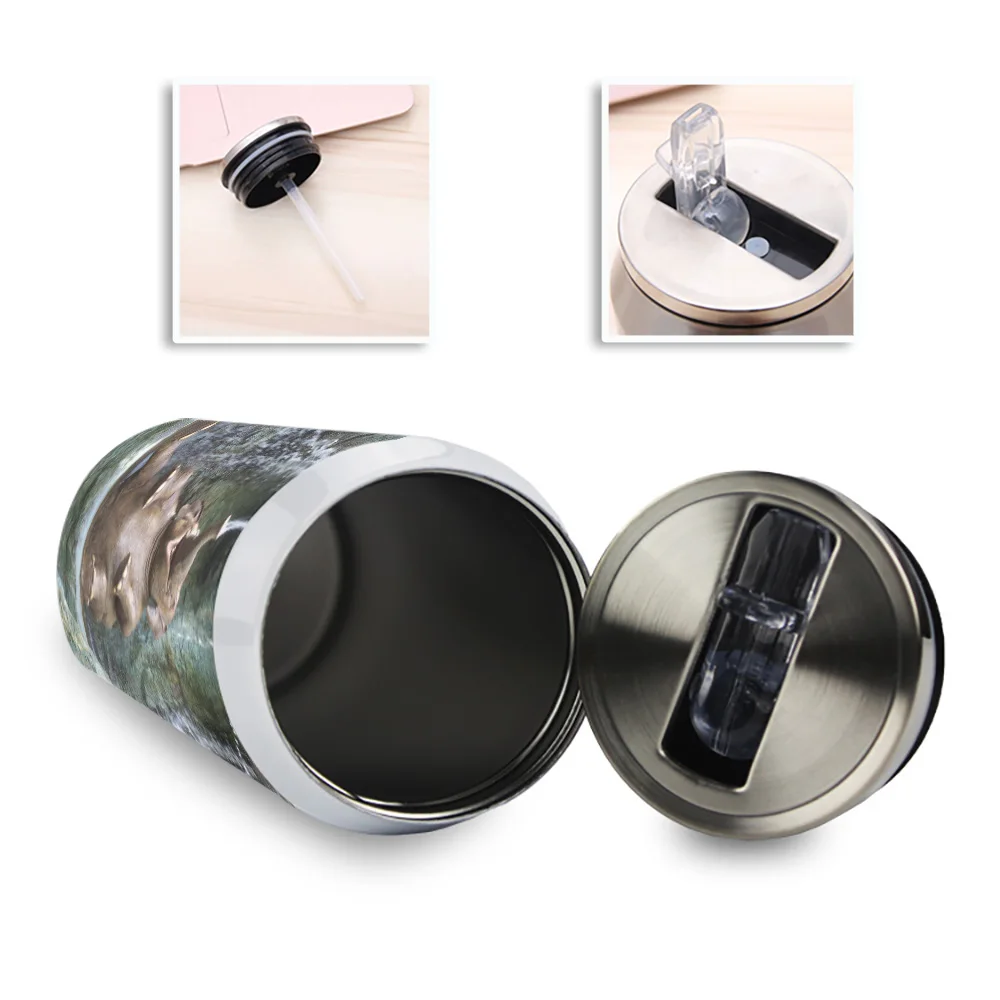 Waterfall Elephant Портативная термоизоляционная кружка для путешествий с крышками, соломкой из нержавеющей стали, для колы и газировки.