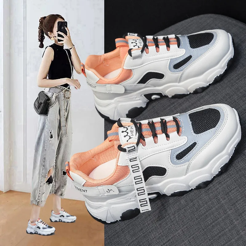 

2021 Spring Women's Vulcanized Shoes Breathable Old Shoes Casual Hundred Towers Running Sports Women's Shoes White Shoes