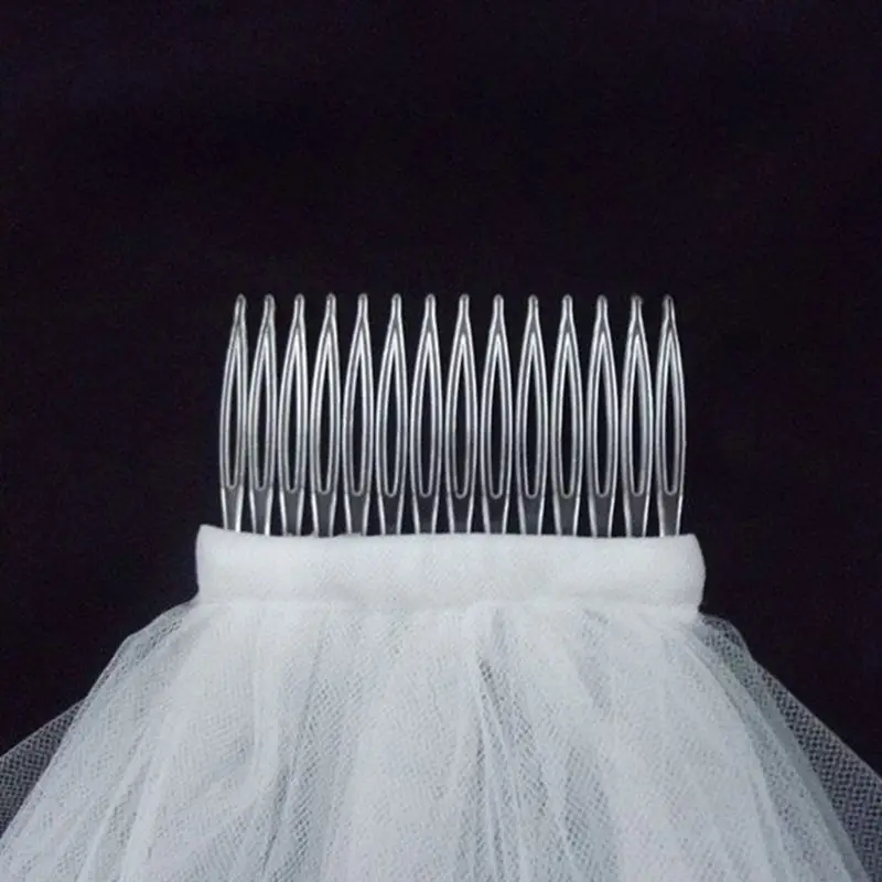 

3 Layers Women Bridal White Wedding Tulle Veil Ribbon Edge Faux Pearl Beaded Embellishment Center Cascade Marriage Solid Color