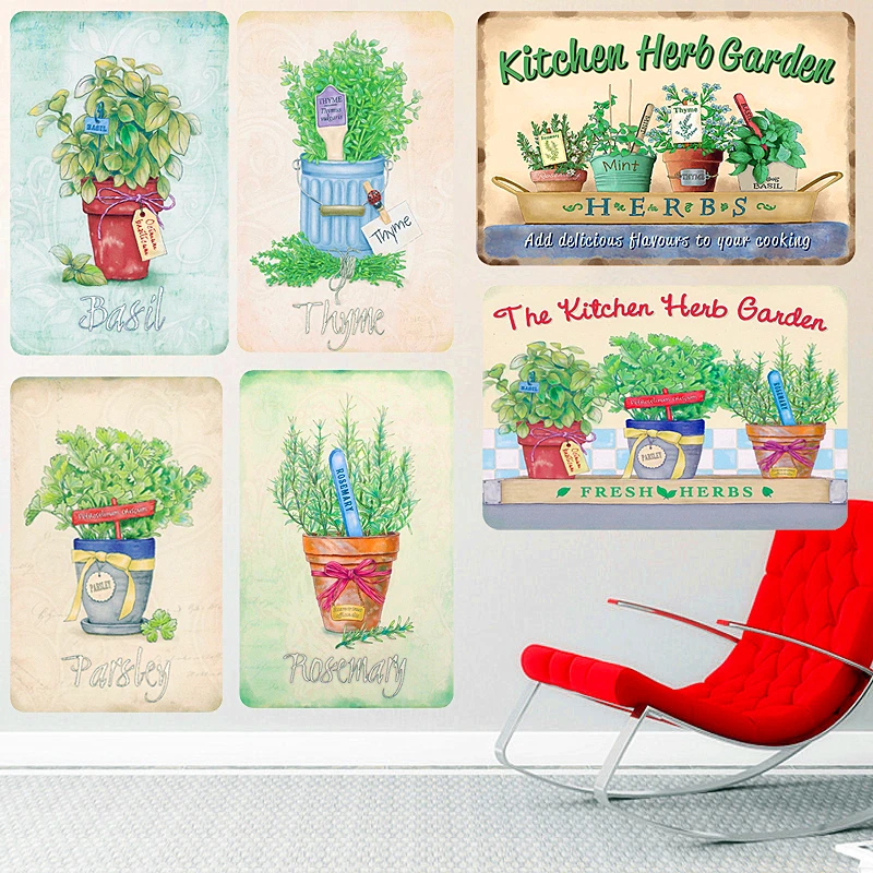 Кухонный зеленый травяной сад винтажный металлический жестяной знак наружный