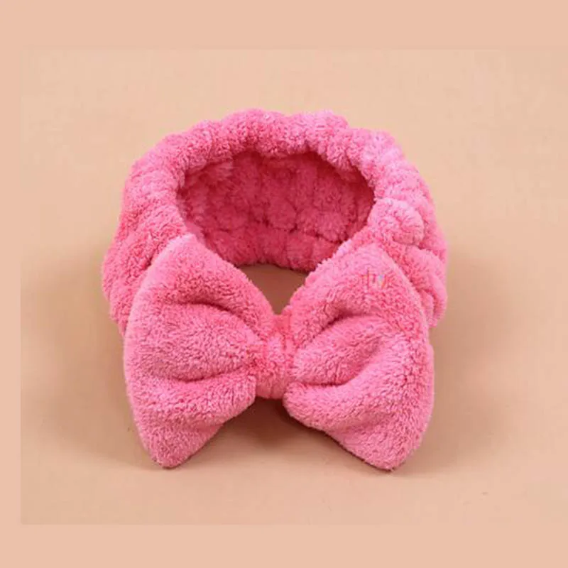 2pcs dark pink 2 шт., фланелевые косметические повязки на голову с мягким бантом, эластичная лента для волос, для мытья лица, душа, спа, инструменты для макияжа - Handle Color: 2pcs dark pink