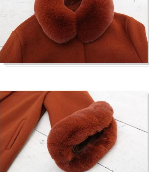 

Middle-aged women autumn winter woolen parka Fur collar Thicken Nizi coat 2019 new female plus size long woolen jacket 4XL tops