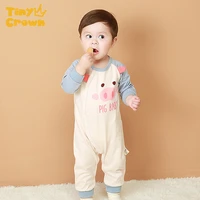 tiny crown 0 2y jumpers long sleeves 100cotton boy girl cute rompers blue pink 2021 sping autumn baby clothes