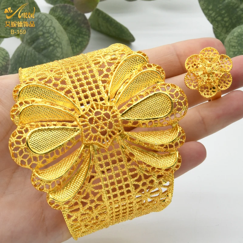 ANIID France Luxury 24k Gold Color Bangles For Women Bridal Dubai Plated Cuff Bracelet Nigerian Wedding African Jewellery | Украшения и