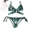 

2020 New Swimwear Women Leaves Print Halter Bandage Bikini Set Push-up Brazilian Swimwear Beachwear Swimming Suit