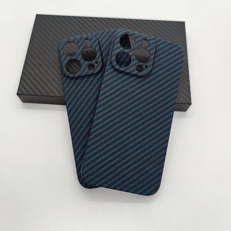 Funda de fibra de carbono azul para iphone, protector ultrafino con protecci&oacute;n de lente, fundas de tel&eacute;fono de fibra de aramida para iphone 13 pro max-0