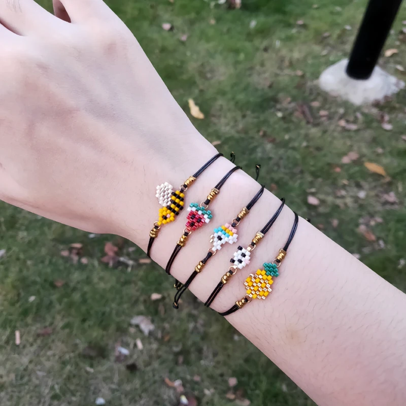 

FAIRYWOO Cute Bracelets Animals Charms For Kid Bee Bangles Miyuki Beaded Pendant Unicorn Accessories Pineapple Charm Bracelet