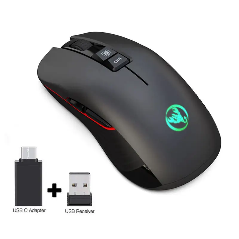 Hxsj T30 Беспроводная игровая мышь 3600 точек/дюйм перезаряжаемая 7 цветов подсветка