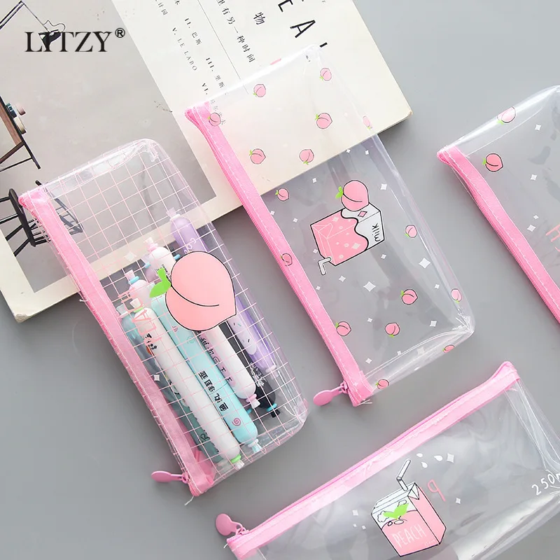 Чехол карандаш для школы прозрачный чехол Kawaii фруктовый персиковый пенал