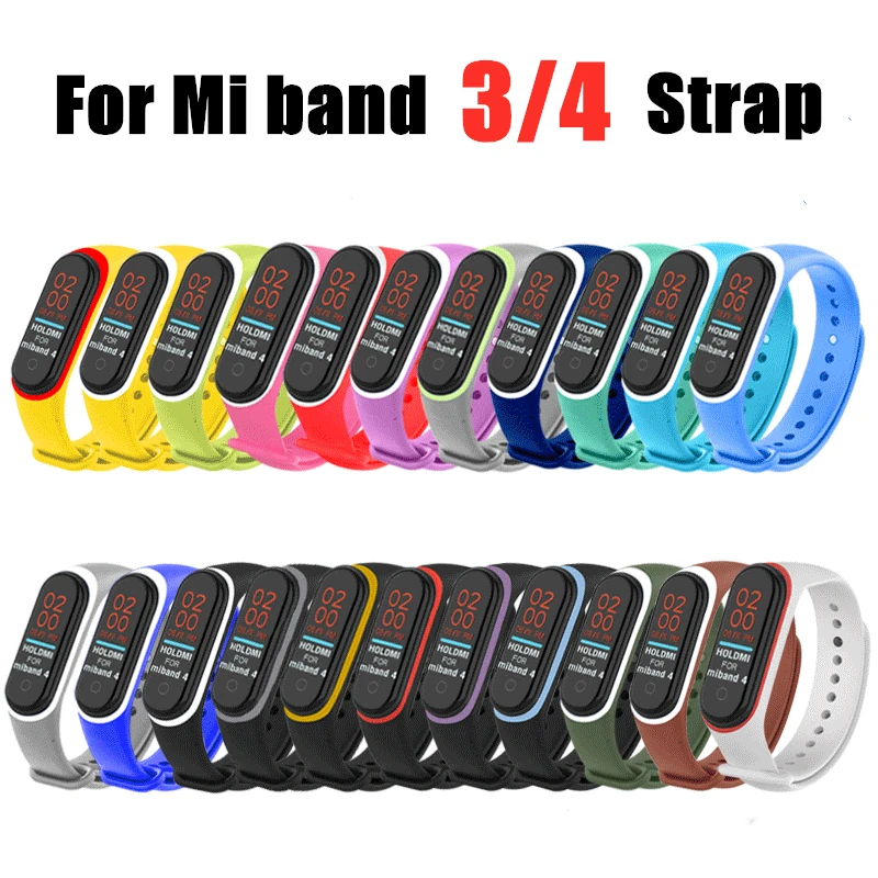 Цветной браслет mi Band 3 4, силиконовый ремешок на запястье для Xiaomi mi Band 4, аксессуары для браслета mi band 4, сменные двухцветные ремни