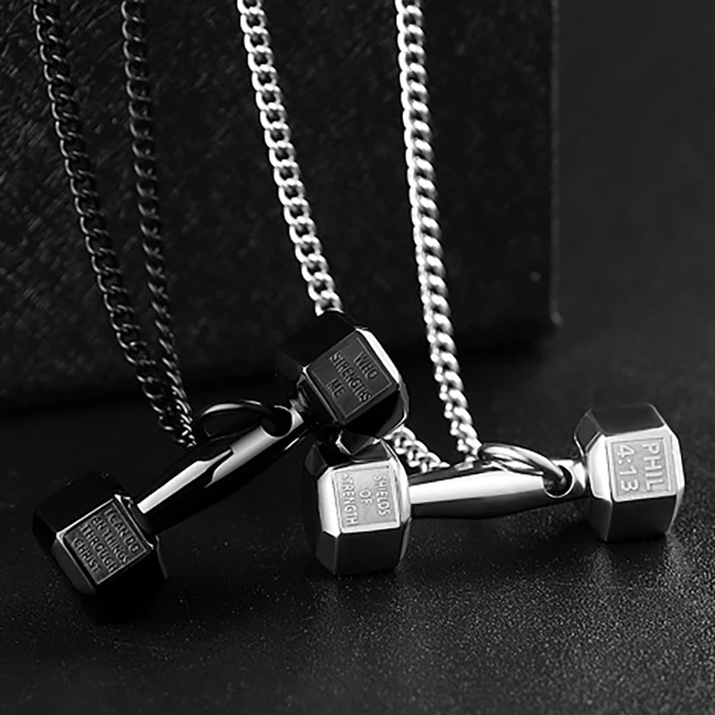 New Gym Dumbbell Pendant Necklace Gold Silver Color Bodybuilding Women Men Sports Barbell Gift Mens Jewellery | Украшения и
