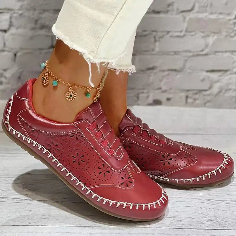 

2021 New Ladies Breathable Hollow Out Flat Loafers Women Casual Round Toe Flats Shoes Comfortable Sneakers Plus Size Chaussure