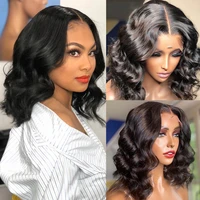 short bob closure wig body wave 13x5x1 lace front human hair wigs for black women brazilian natural pre plucked hairline remy