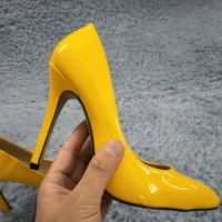sexy yellow patent pumps high heel popular dress party office women pumps spring summer new pointed toe stiletto 12cm heels
