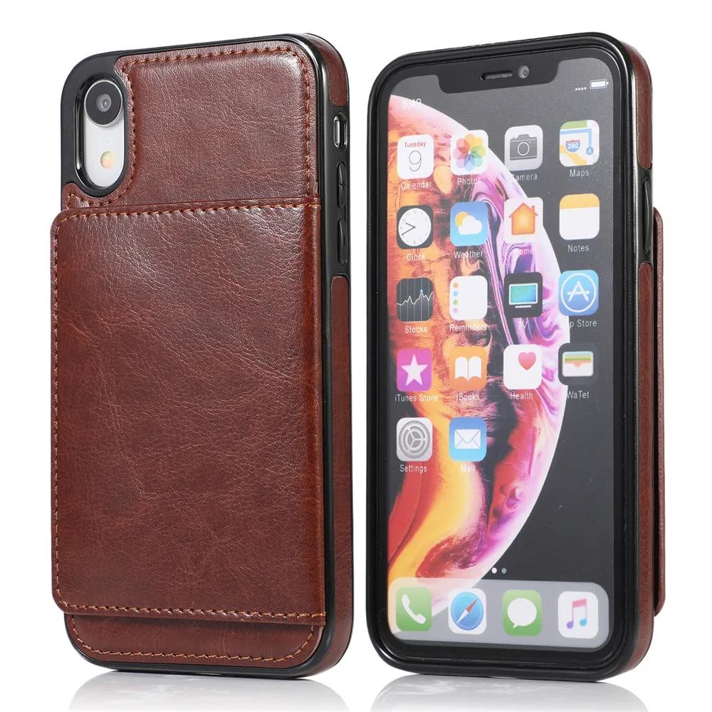 Чехол для Iphone Xr Xs Max 7 8 6 6s X Plus 5 5S Se держатель для кредитных карт кошелек Роскошный кожаный ударопрочный защитный чехол