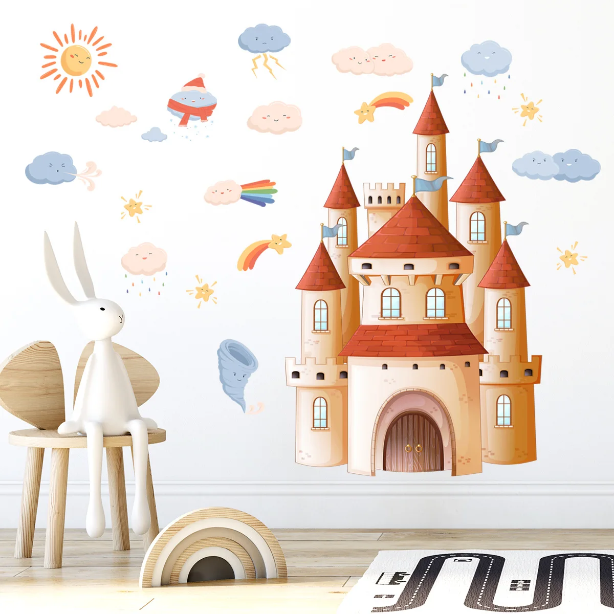

Pink Castle Wall Sticker For Girl'S Room Fantasy Fairy Tale House Wall Stickers For Kids Room Background Wall Decoration Decal