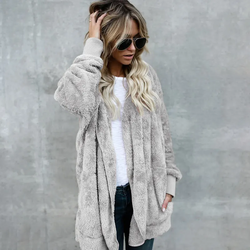 

Winter jacket women parkas 2021 new loose fur hooded winter coat women casual long pocket fleece female jackets plus size