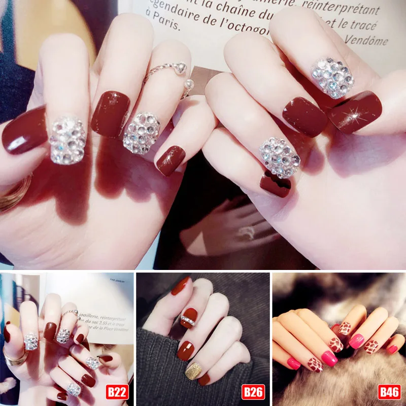 2019 Hot Women Girl 24Pcs/Set Fake Nails Tips Crystal Tops Finish Wedding Brides Nail Art Decor New Fashion J3 |