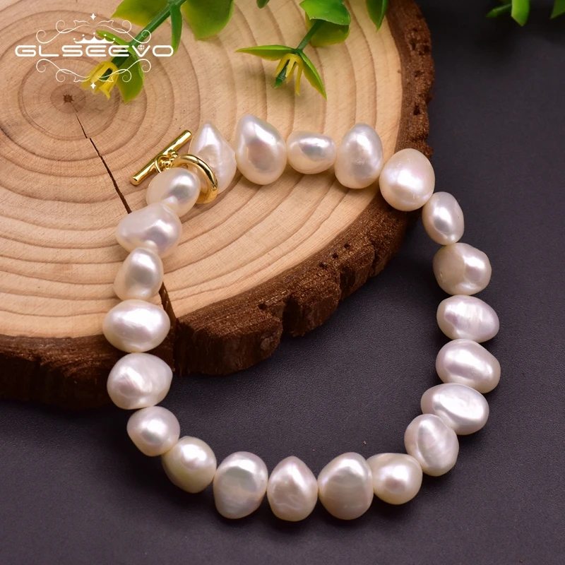 GLSEEVO Original White Fresh Water Baroque Pearl Bracelets For Women Wedding Engagement Minimalism Jewelry Classic Joyas GB0923 | Украшения