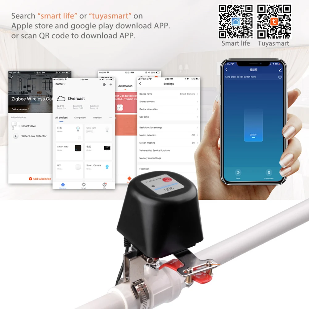 

Smart Home Automation System Valve Wireless WiFi Smart Water Gas Valve Shut Off Controller Voice App Remote Control