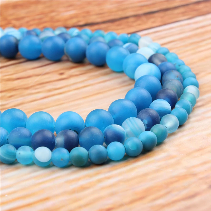 

4/6/8/10/12mm Frosted blue stripes Natural Stone Beads Loose Stone Round Beads For DIY Jewelry Bracelet Necklace Make