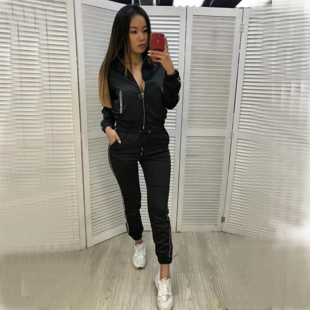 2019 женский спортивный костюм с полосками сбоку куртка длинными рукавами на