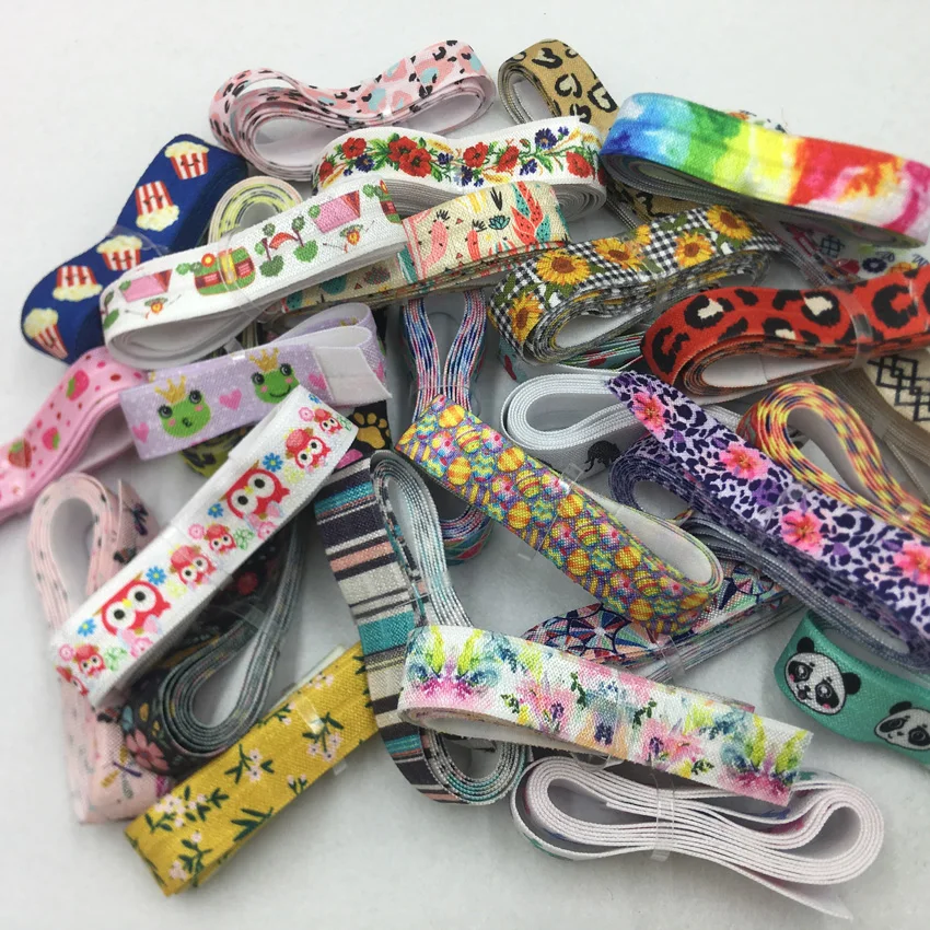 

1Y/1.2Y/2Y Randomly Mixed 4-5 Colors 5/8'' FOE Fold Over Elastic Stretch Ribbon Elastic Tape Spandex Rubber Band DIY Crafts