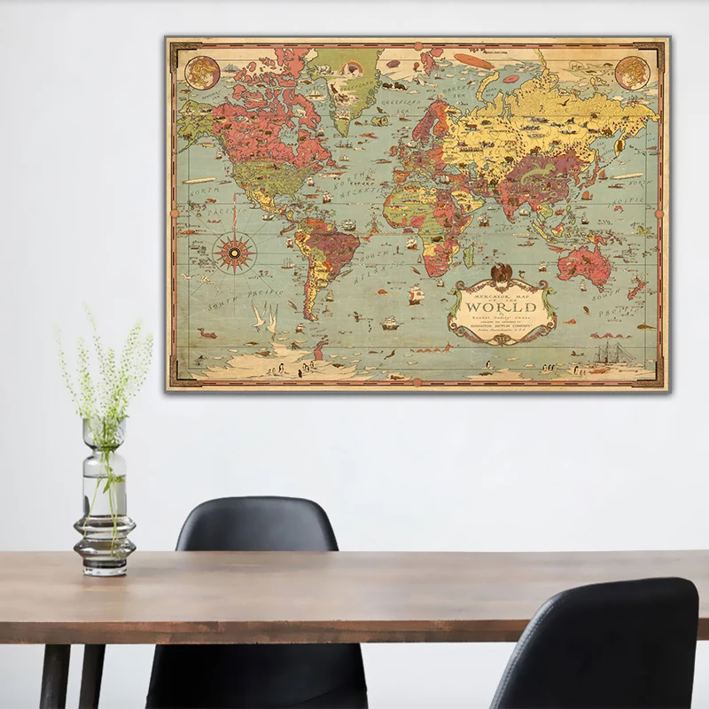 1931 карты мира Приключения HD карта с деталями винтажная холщовая картина ретро