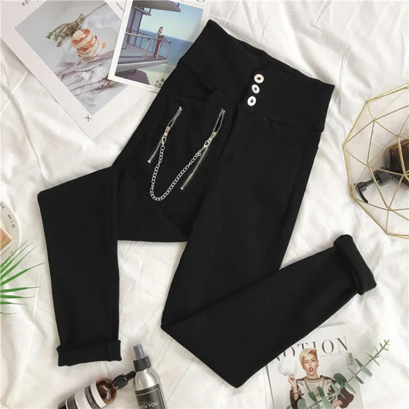 

2021 Women Spring Women Casual Pencil Pant Lady Stretch Straight All Match Pants Female High Waist Loose Trousers I828