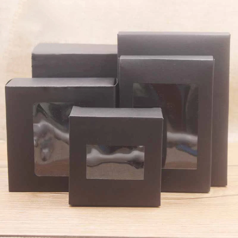 Винтаж крафт Бумага белый чёрный коричневый Подарочная коробка с прозрачным ПВХ